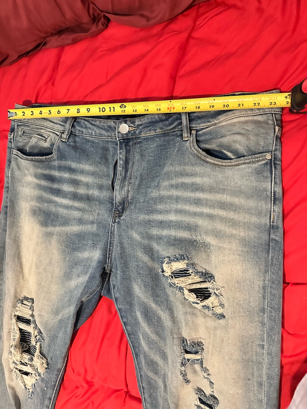 Distressed Light Blue Men’s Ripped Jeans - Picture 8 of 14